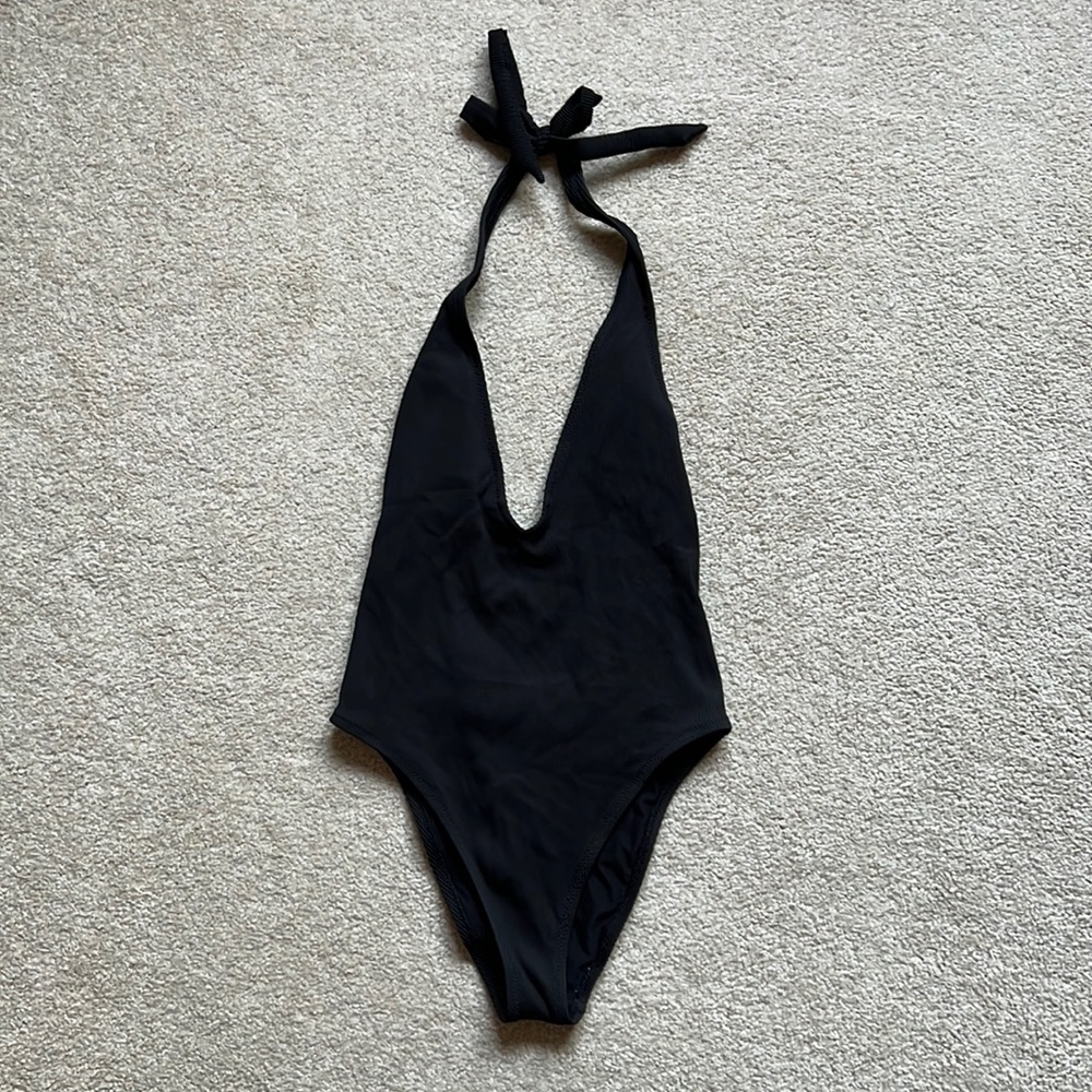 Aerie ribbed plunge halter one piece swimsuit